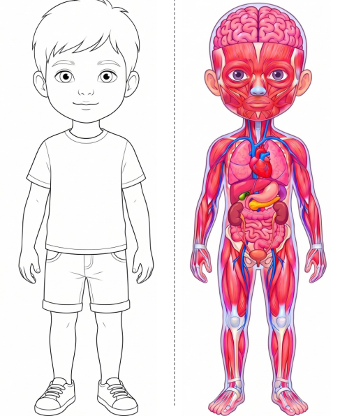 Exemplo de atividade com menino e anatomia interna